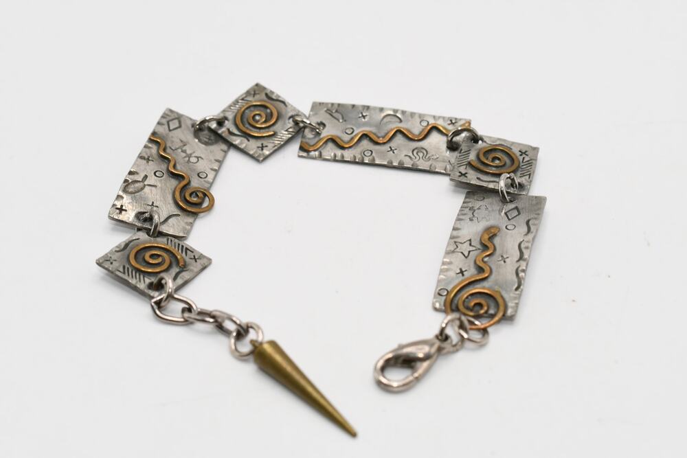 Artisan Q Miller Bracelet Mixed Metal Geometric Panels Dangle Spike